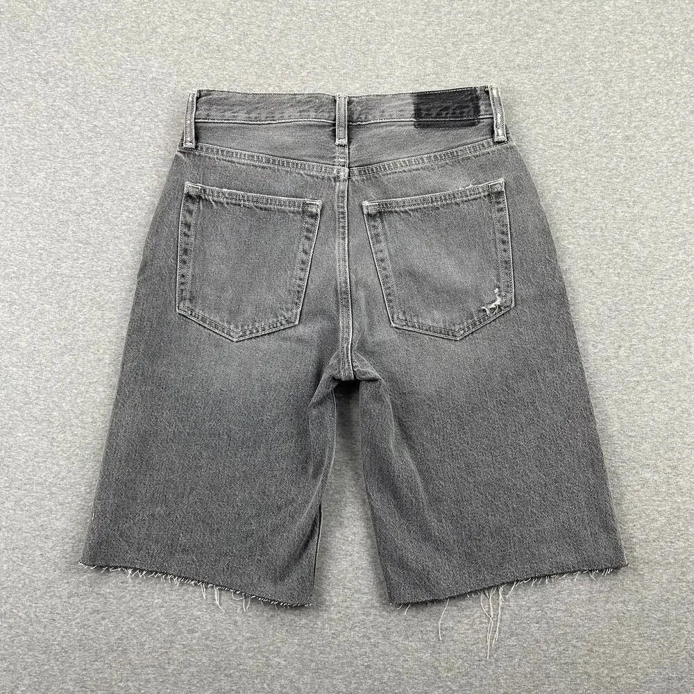 ETICA Brandy Long Denim Shorts Womens 25 Gray Quartzsite Organic Cotton Bermuda